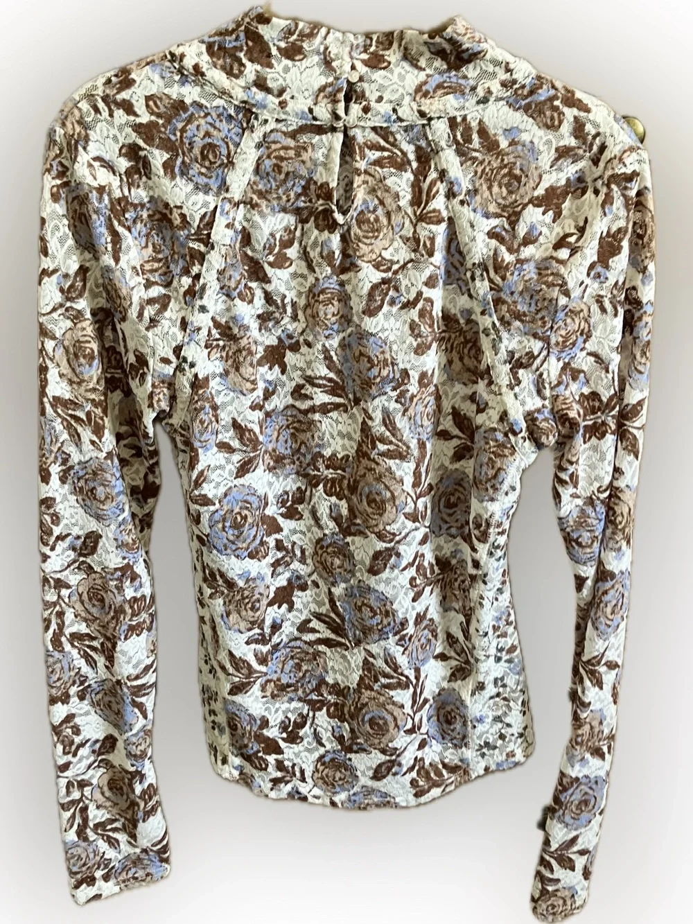Free People Lace Knit Top in Cream, Brown & Blue